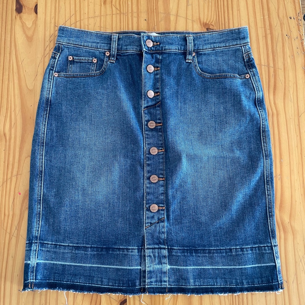 LOFT Knee Length Button Down Denim Skirt